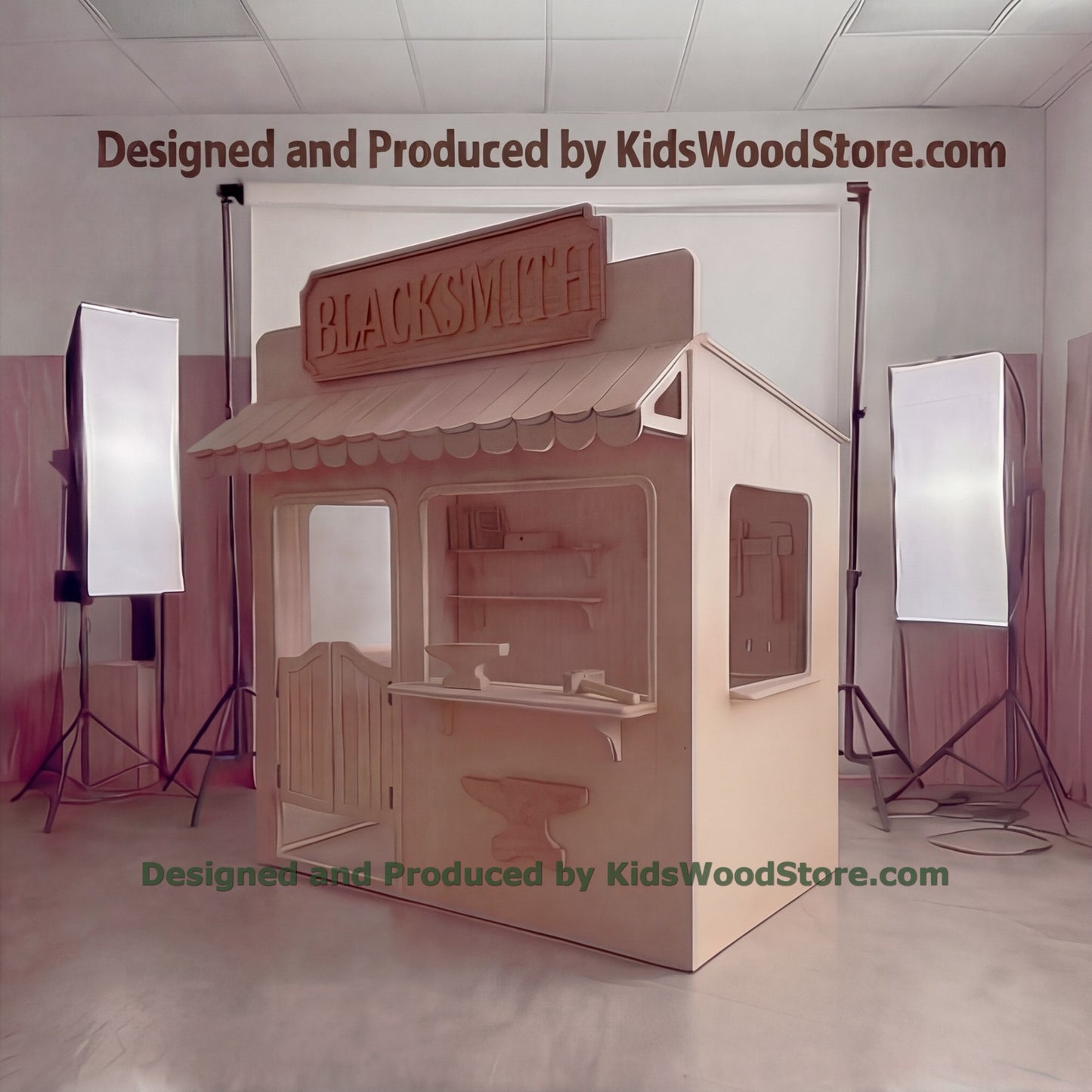 Wooden Blacksmith Playhouse + Furnitures for Kids | Personalized 25+ Themes | All-Inclusive Turnkey Project