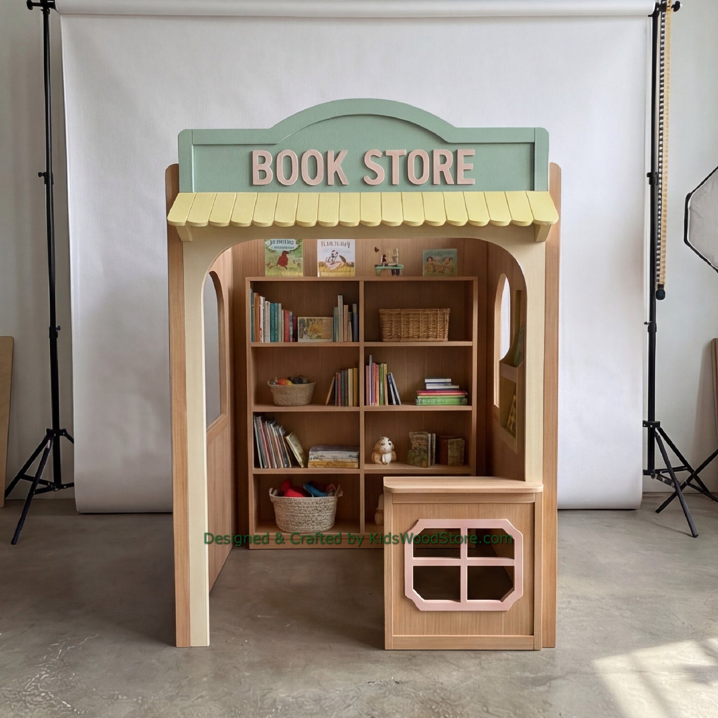 Wooden Book Store Playhouse + Furnitures for Kids | Personalized 25+ Themes | All-Inclusive Turnkey Project