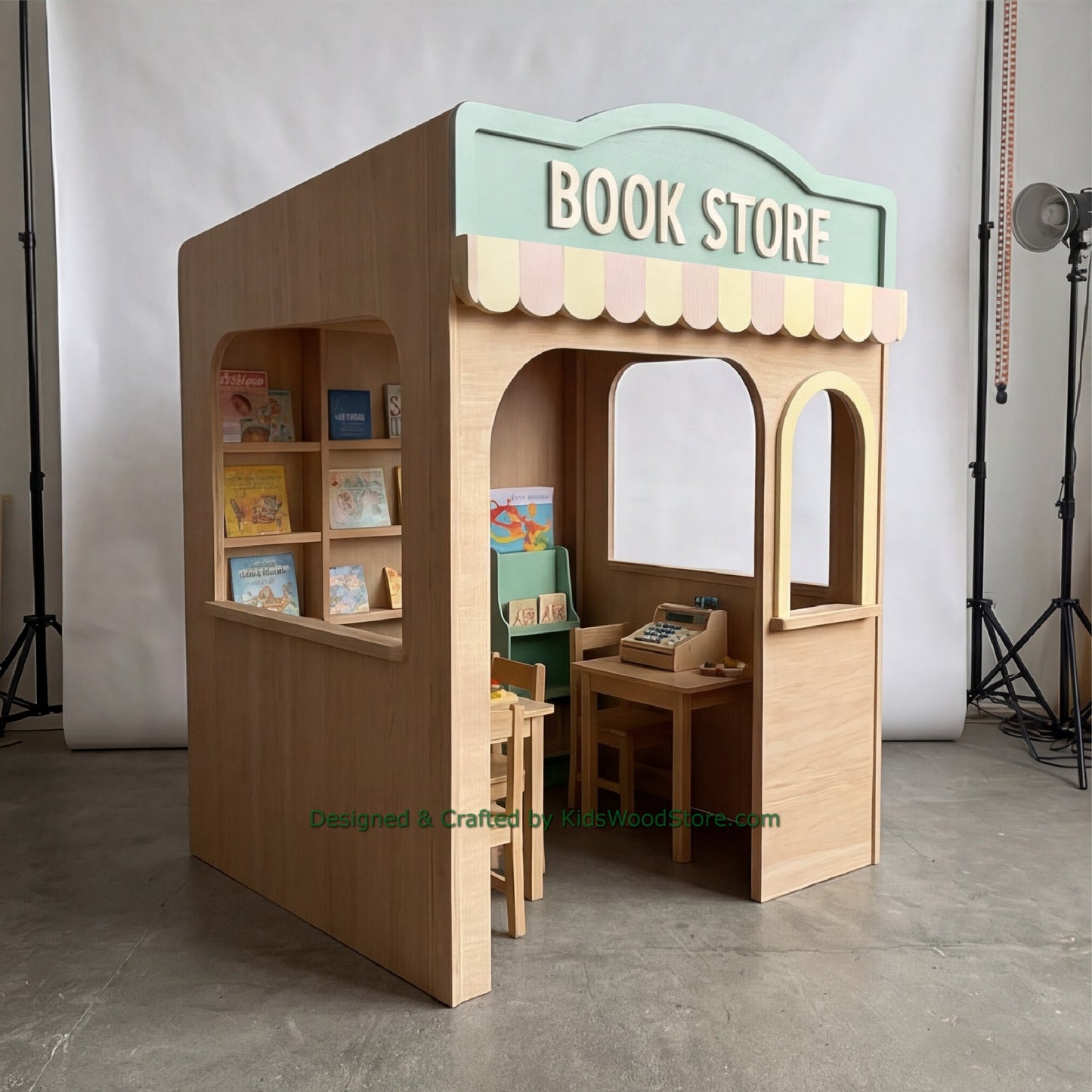 Wooden Book Store Playhouse + Furnitures for Kids | Personalized 25+ Themes | All-Inclusive Turnkey Project
