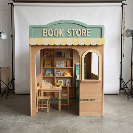 Wooden Book Store Playhouse + Furnitures for Kids | Personalized 25+ Themes | All-Inclusive Turnkey Project