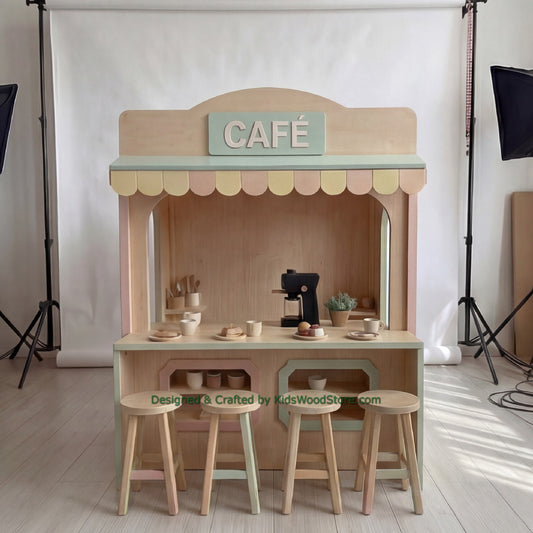 Wooden Cafe Playhouse + Furnitures for Kids | Personalized 25+ Themes | All-Inclusive Turnkey Project