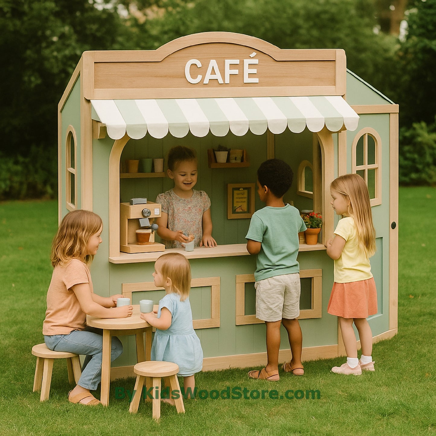 Casita de juegos de madera tipo cafetería | Casita de juegos para niños, ideal para interiores y exteriores