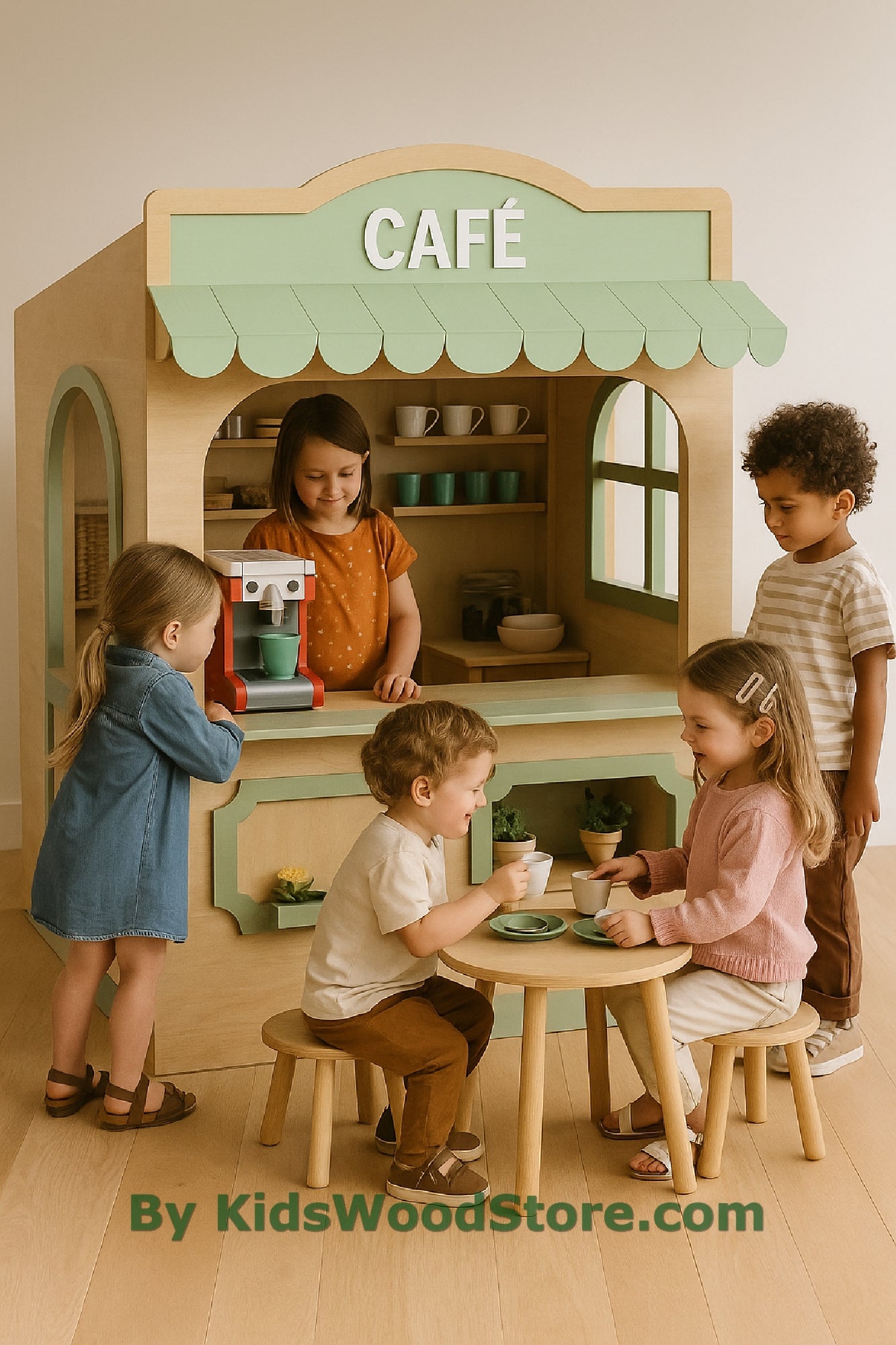 Casita de juegos de madera tipo cafetería | Casita de juegos para niños, ideal para interiores y exteriores