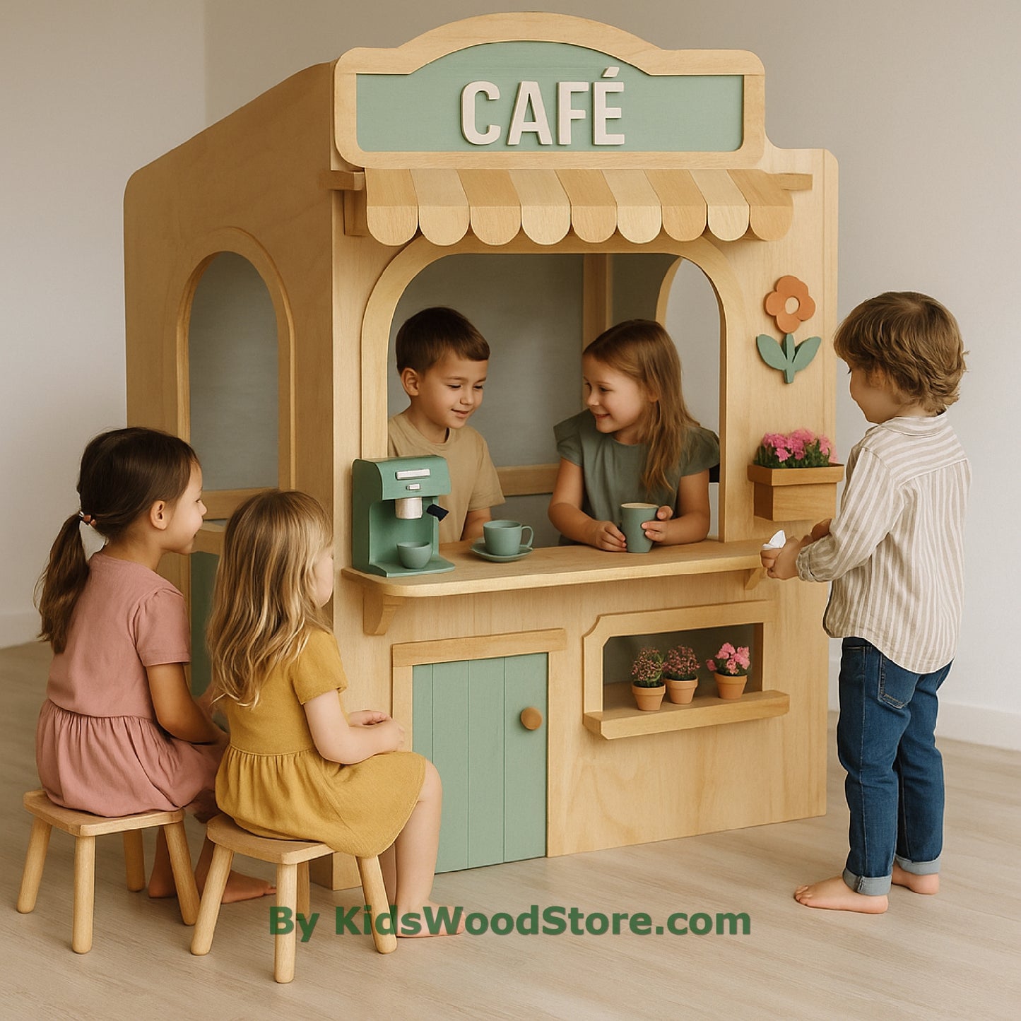 Casita de juegos de madera tipo cafetería | Casita de juegos para niños, ideal para interiores y exteriores