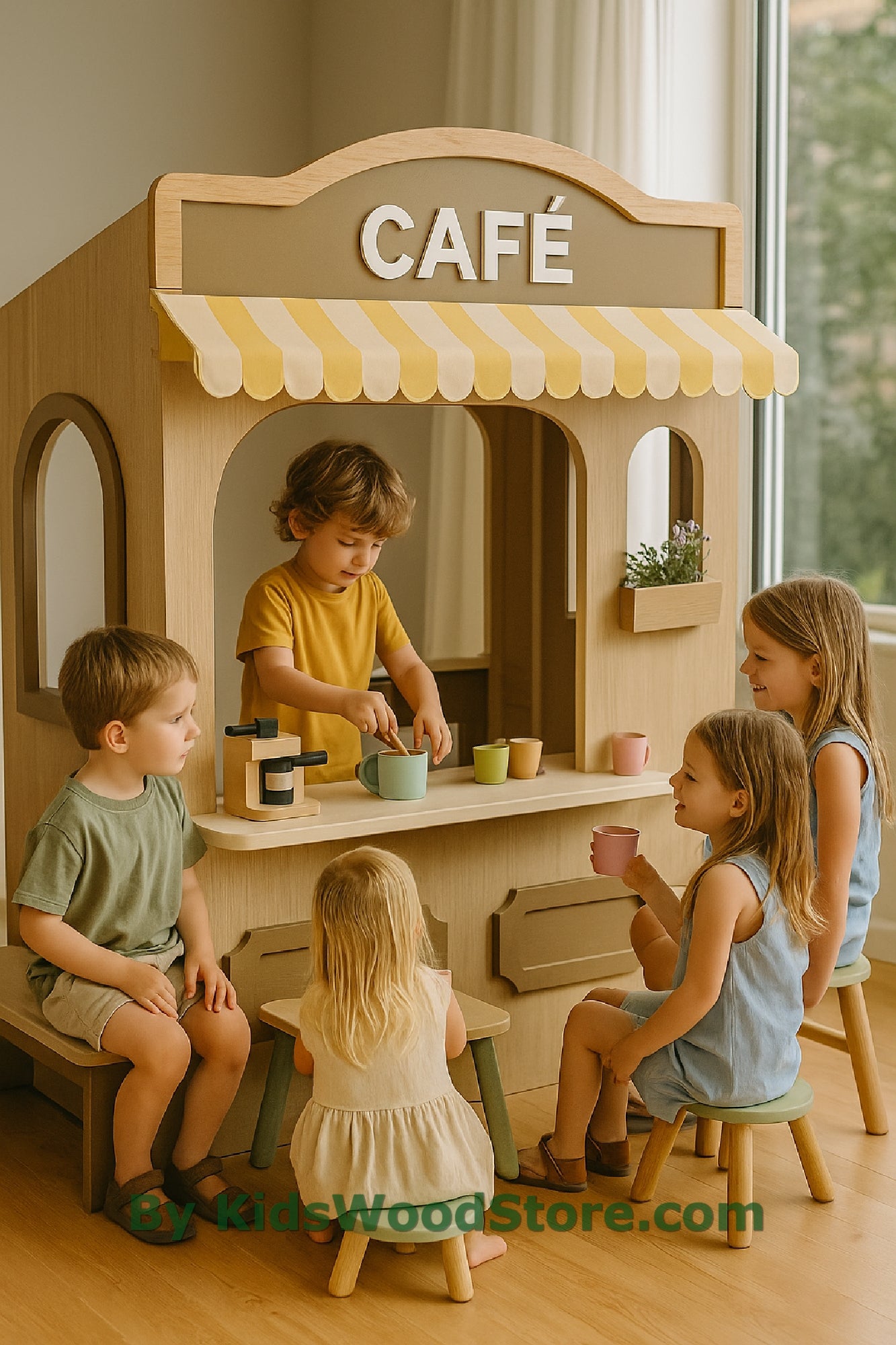 Casita de juegos de madera tipo cafetería | Casita de juegos para niños, ideal para interiores y exteriores