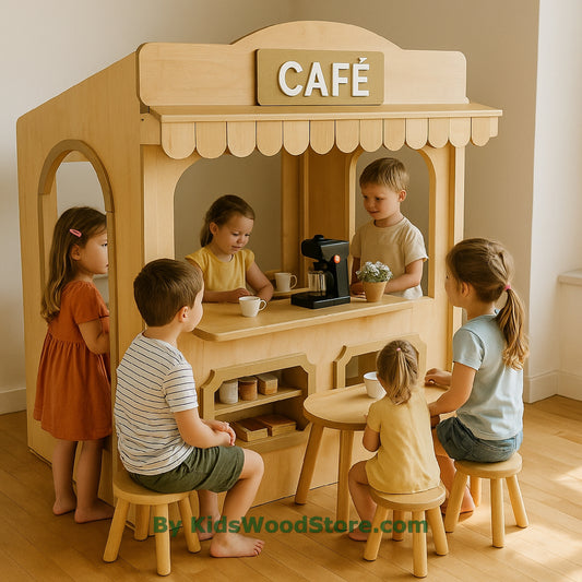 Casita de juegos de madera tipo cafetería | Casita de juegos para niños, ideal para interiores y exteriores