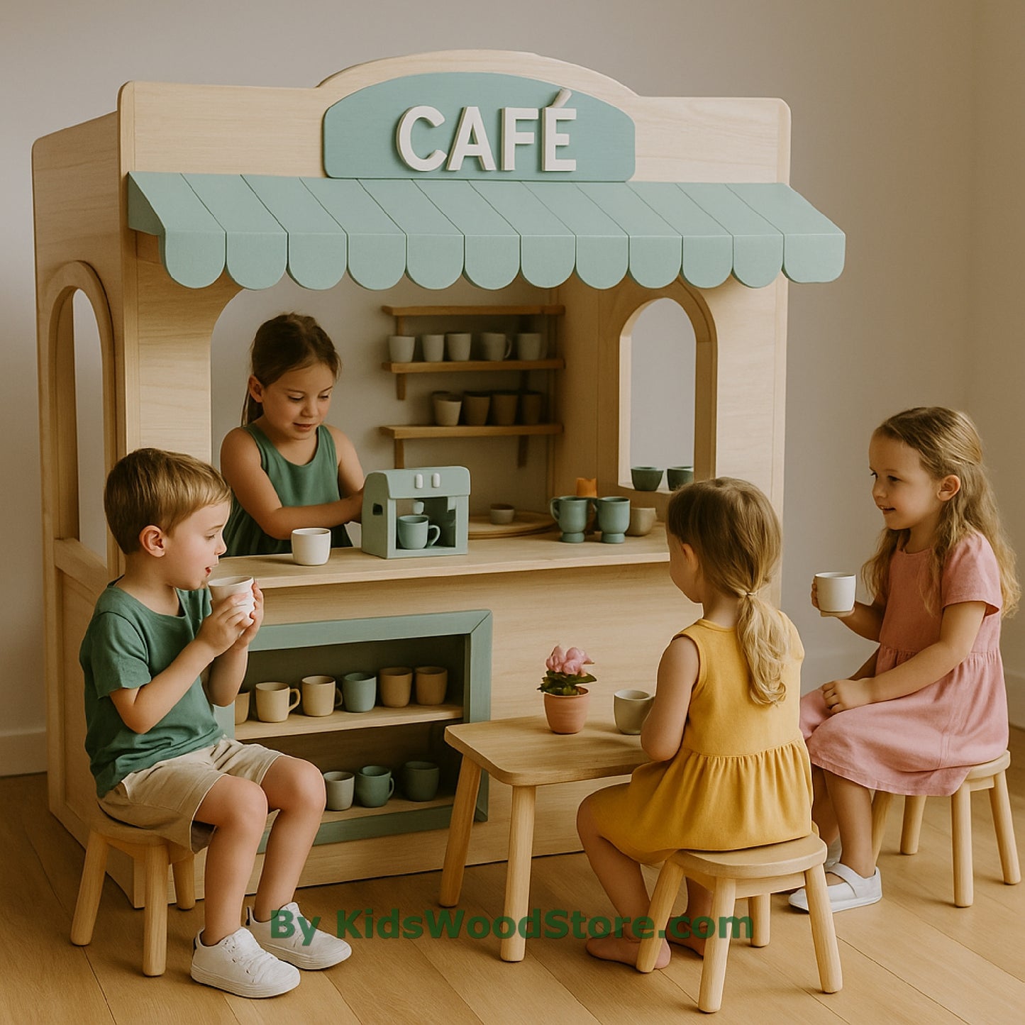 Casita de juegos de madera tipo cafetería | Casita de juegos para niños, ideal para interiores y exteriores