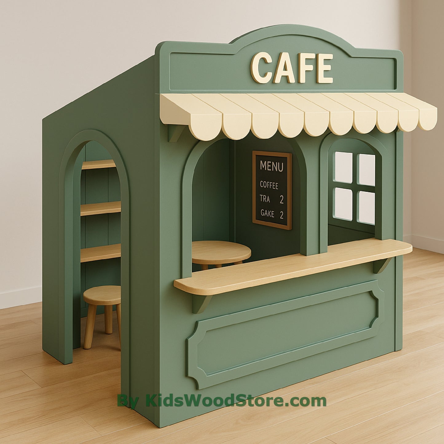 Casita de juegos de madera tipo cafetería | Casita de juegos para niños, ideal para interiores y exteriores