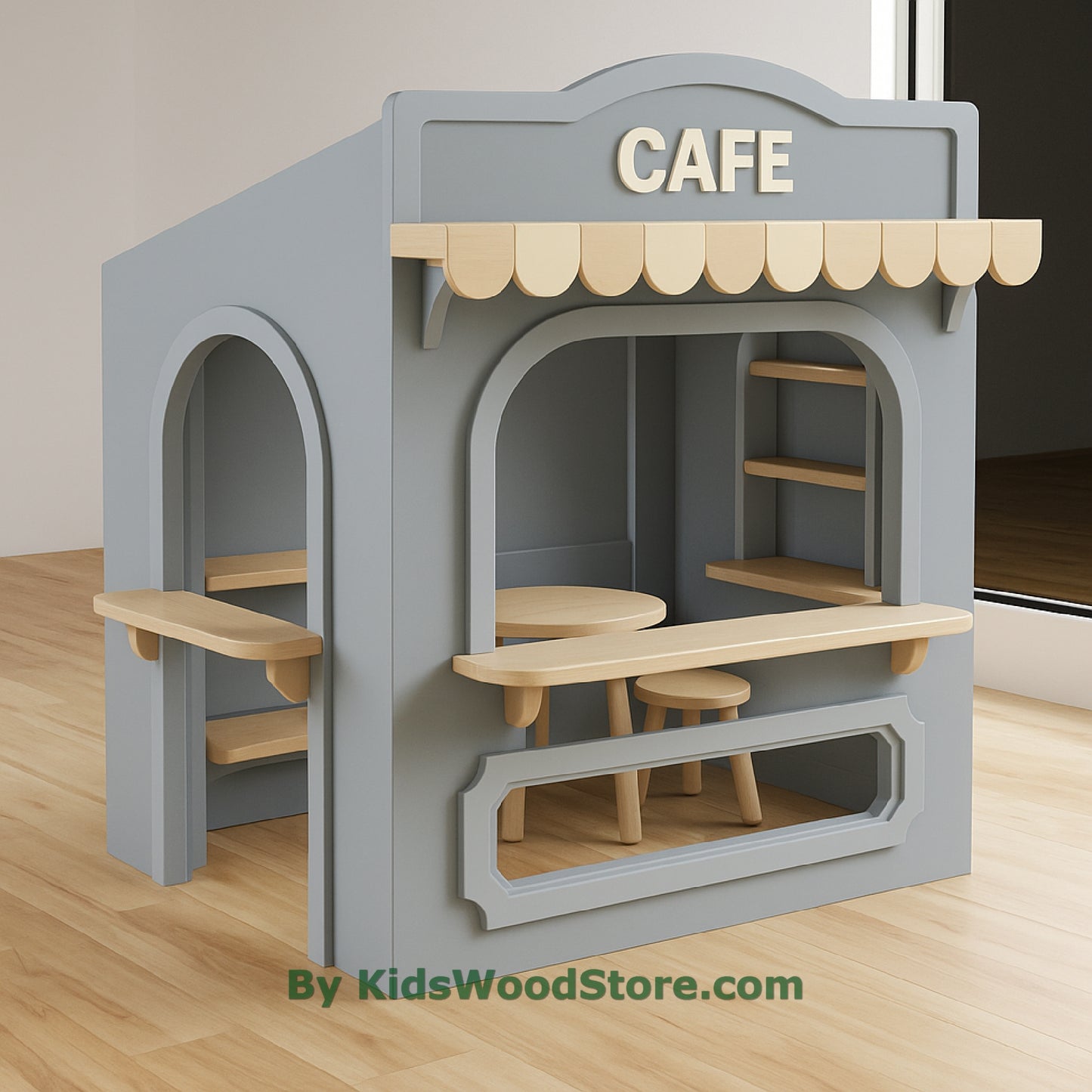 Casita de juegos de madera tipo cafetería | Casita de juegos para niños, ideal para interiores y exteriores