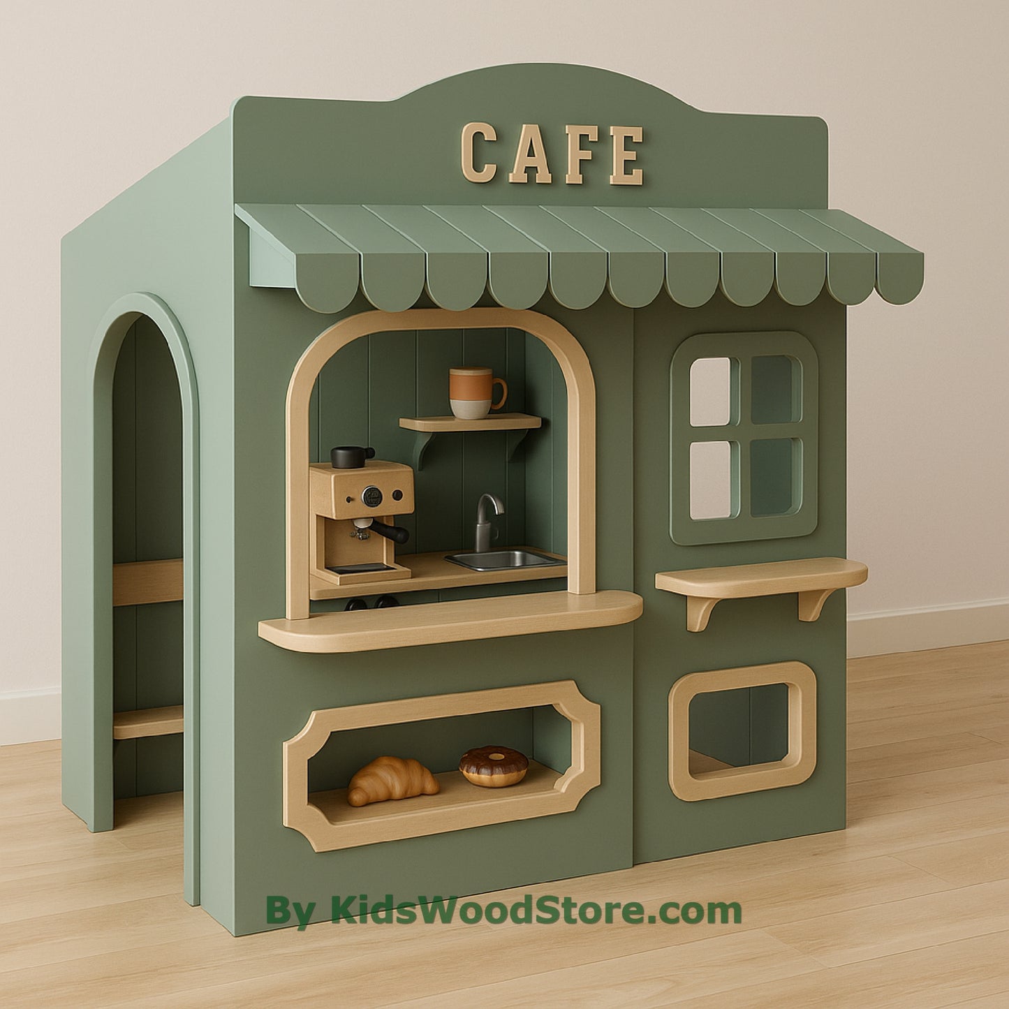 Casita de juegos de madera tipo cafetería | Casita de juegos para niños, ideal para interiores y exteriores