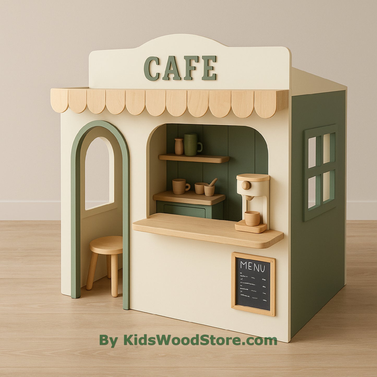 Casita de juegos de madera tipo cafetería | Casita de juegos para niños, ideal para interiores y exteriores