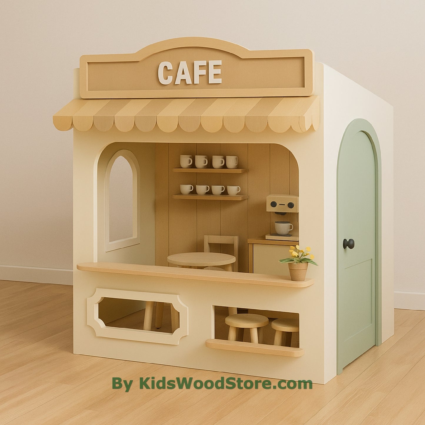 Casita de juegos de madera tipo cafetería | Casita de juegos para niños, ideal para interiores y exteriores