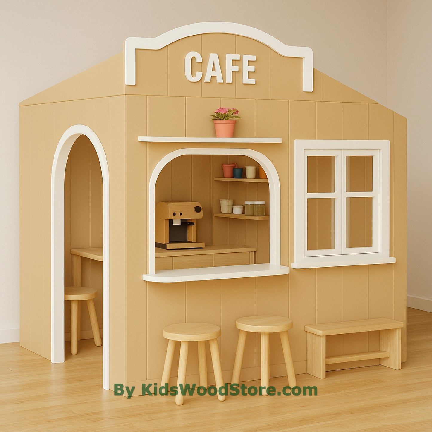 Casita de juegos de madera tipo cafetería | Casita de juegos para niños, ideal para interiores y exteriores