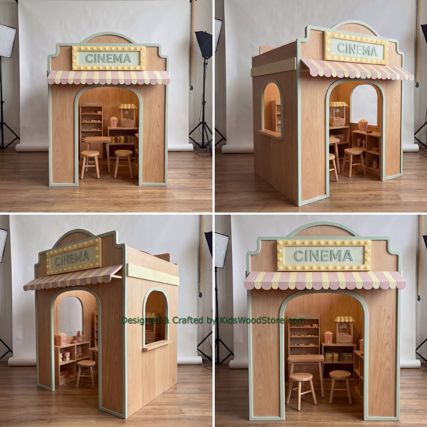 Wooden Cinema Playhouse + Furnitures for Kids | Personalized 25+ Themes | All-Inclusive Turnkey Project