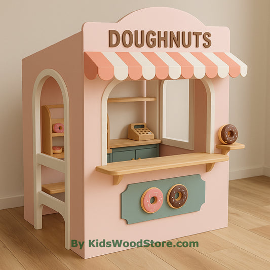 Casita de madera de Donut Shop | Casa de juegos de simulación para interior y exterior