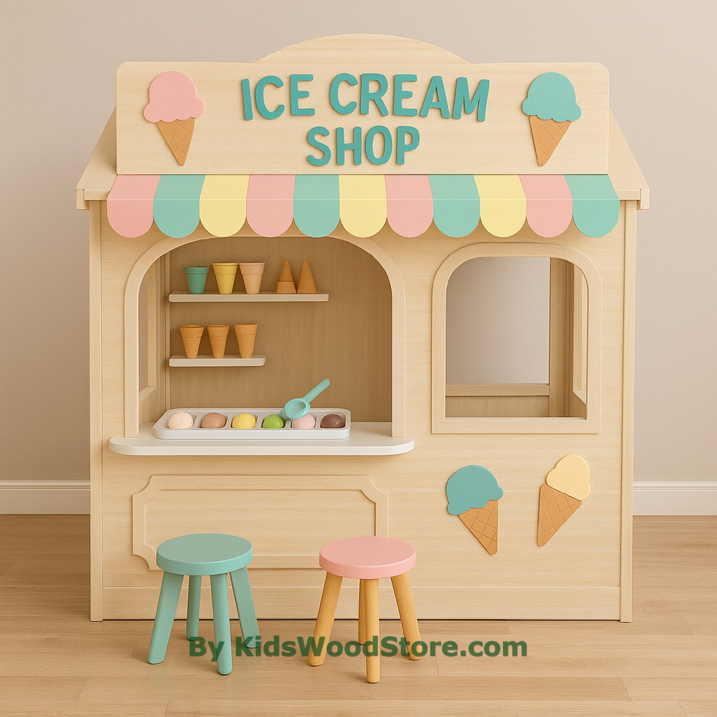 Casita de madera para heladería | Casita de juegos para niños para interior y exterior