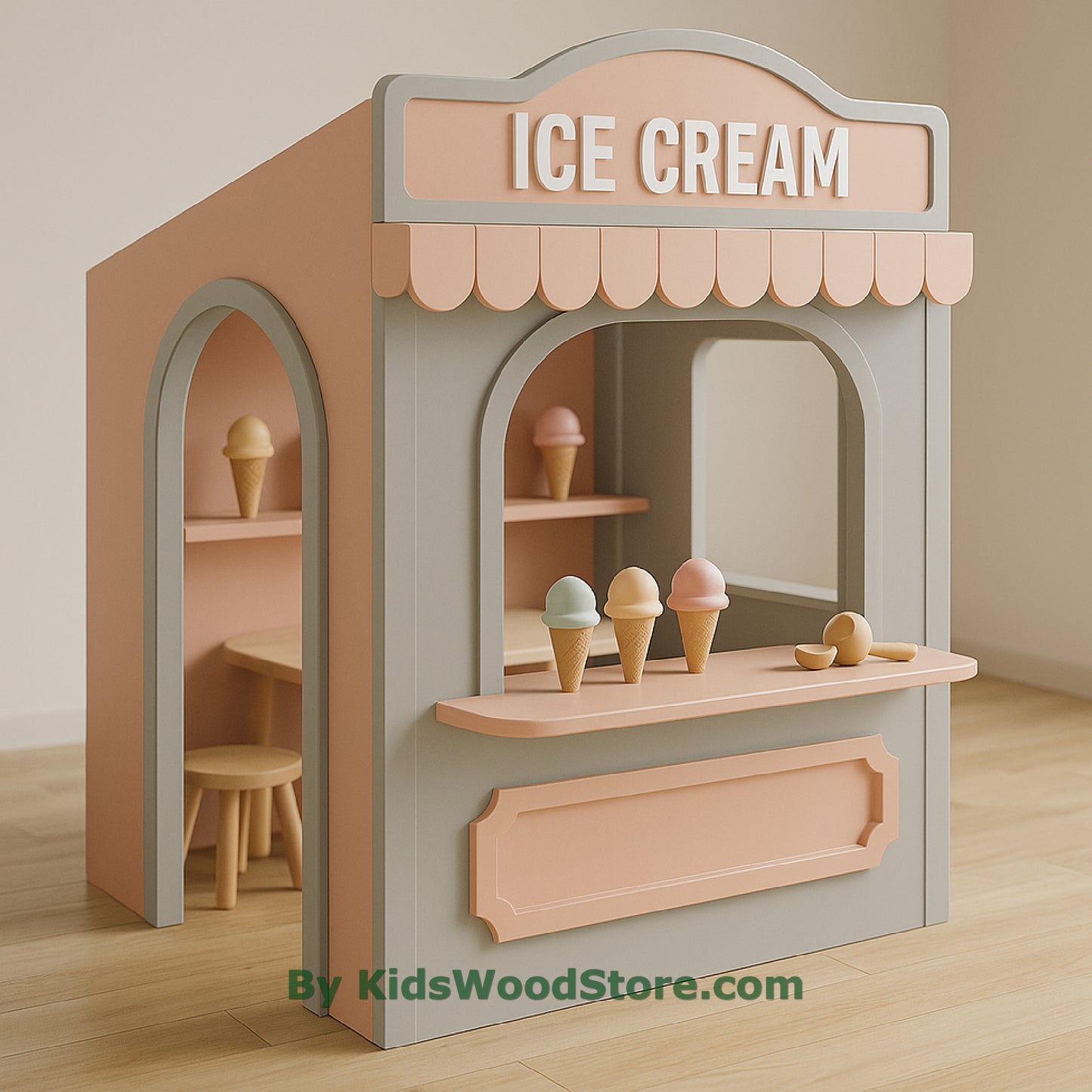 Casita de madera para heladería | Casita de juegos para niños para interior y exterior