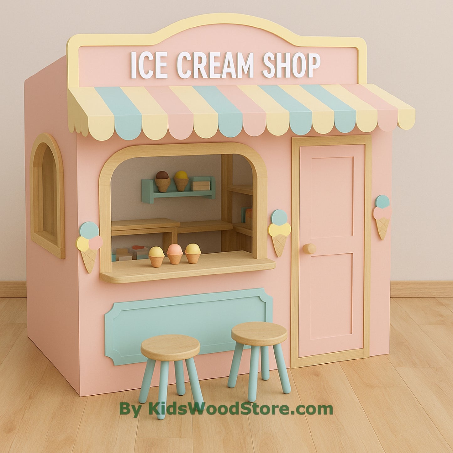 Casita de madera para heladería | Casita de juegos para niños para interior y exterior