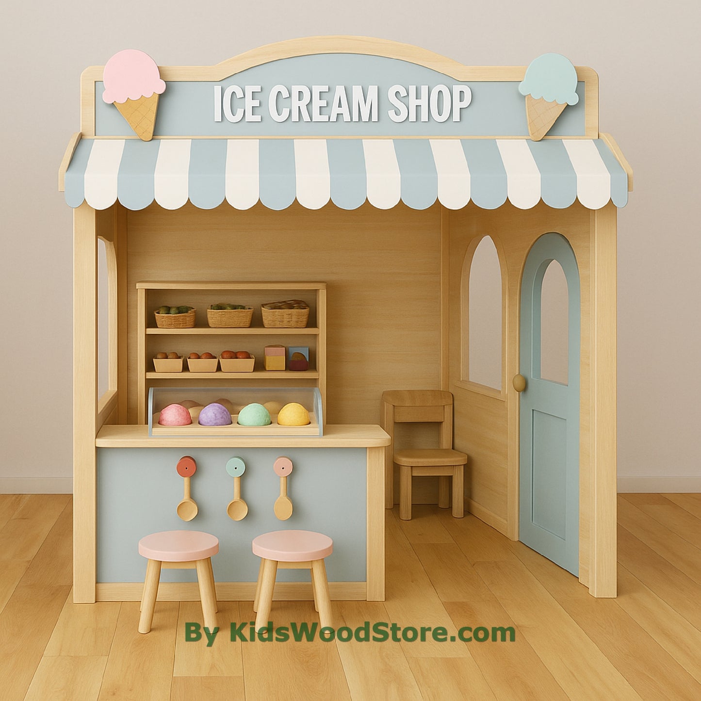 Casita de madera para heladería | Casita de juegos para niños para interior y exterior