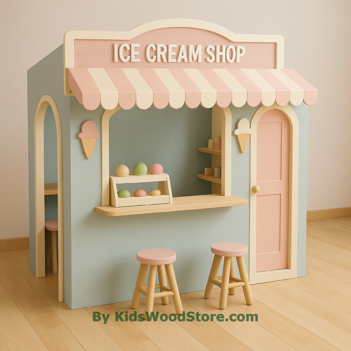 Casita de madera para heladería | Casita de juegos para niños para interior y exterior