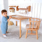 Hölzerner Kindertisch, Kinderstuhl und Kinderbank-Set anpassbar