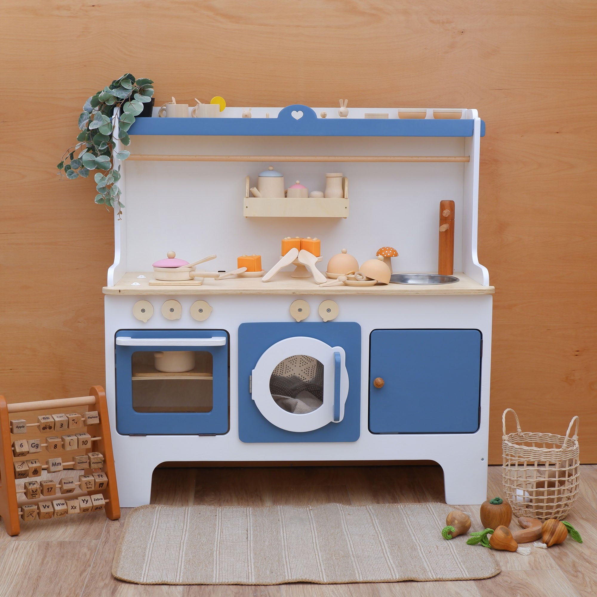 Blue wooden hot sale play kitchen