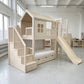 Wooden Bunk Bed with Slide, Gym Rings & Climbing Ladder | Playhouse Cabin, Storage Stairs, Under-Bed Drawers | Complete Kids Bunk Bed Set