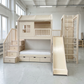 Wooden Bunk Bed with Slide, Gym Rings & Climbing Ladder | Playhouse Cabin, Storage Stairs, Under-Bed Drawers | Complete Kids Bunk Bed Set