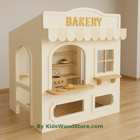 Casita de madera de panadería | Casita de juegos para niños de interior y exterior