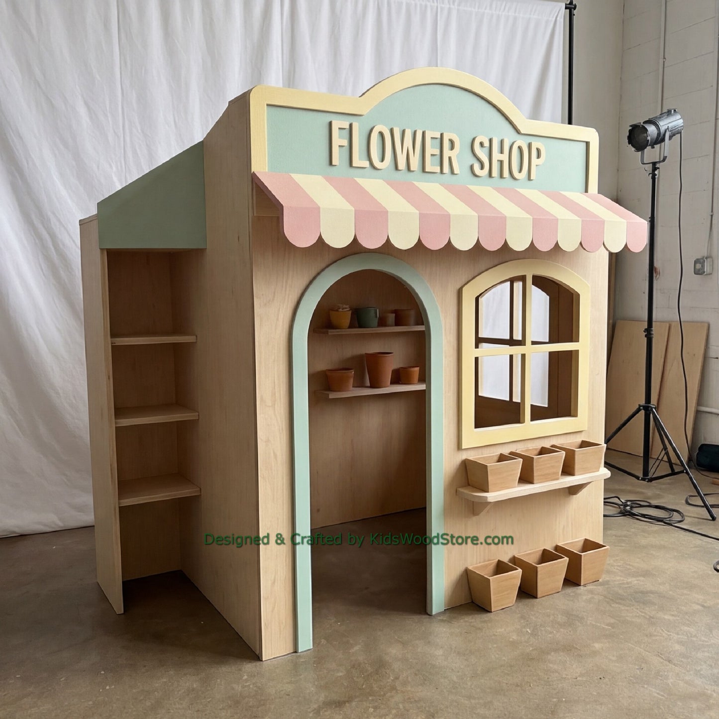 Wooden Flower Shop Playhouse + Furnitures for Kids | Personalized 25+ Themes | All-Inclusive Turnkey Project
