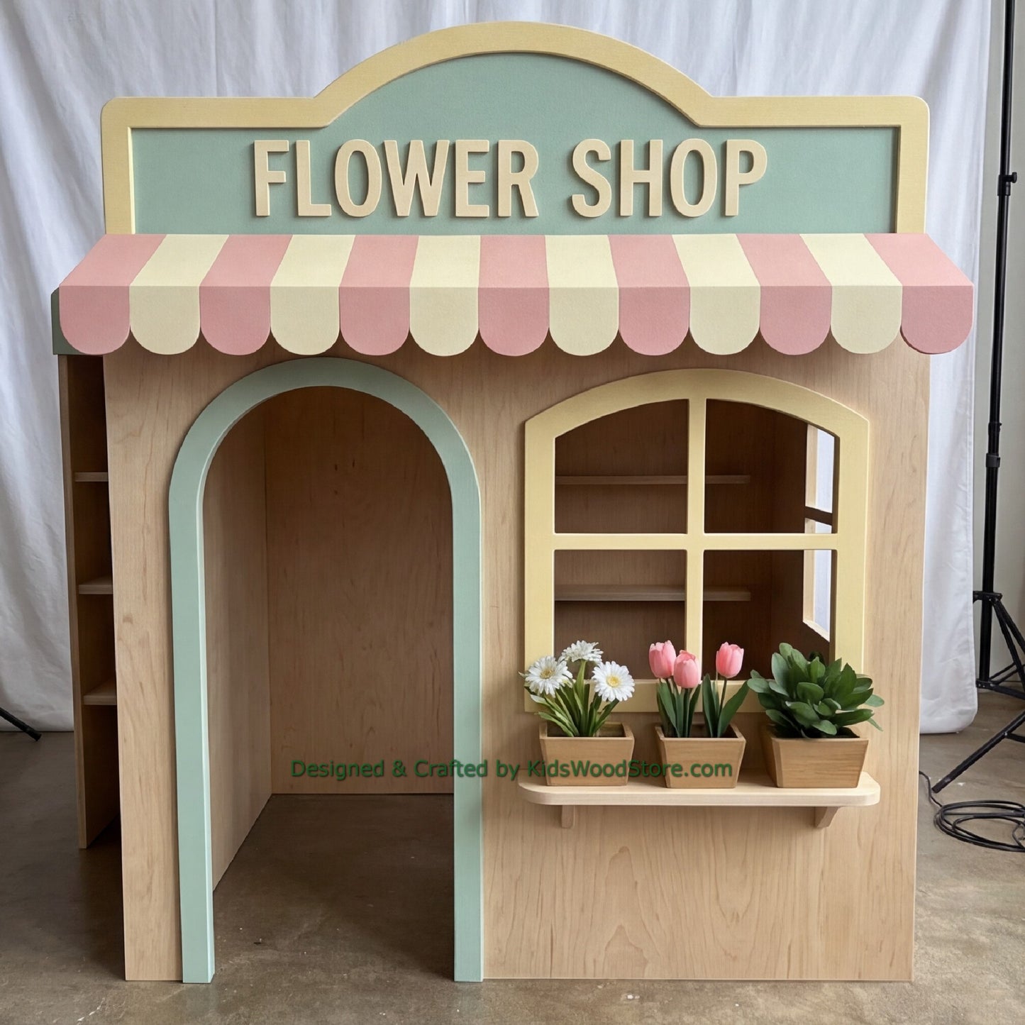 Wooden Flower Shop Playhouse + Furnitures for Kids | Personalized 25+ Themes | All-Inclusive Turnkey Project
