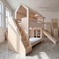 Wooden Bunk Bed with Slide, Gym Rings & Climbing Net | Fabric Canopy Roof, Storage Stairs | Kids Adventure Bunk Bed Set