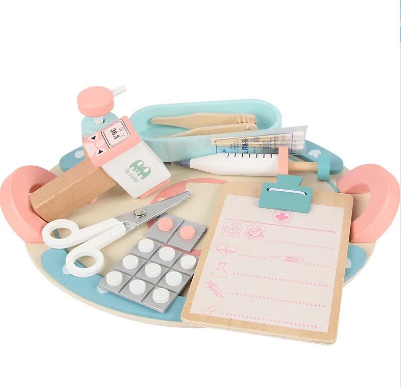 Wooden Doctor Toys Set Pretend Play Educational Toy for Children Medical Simulation Medicine Pill Examination Set Toy for Kids