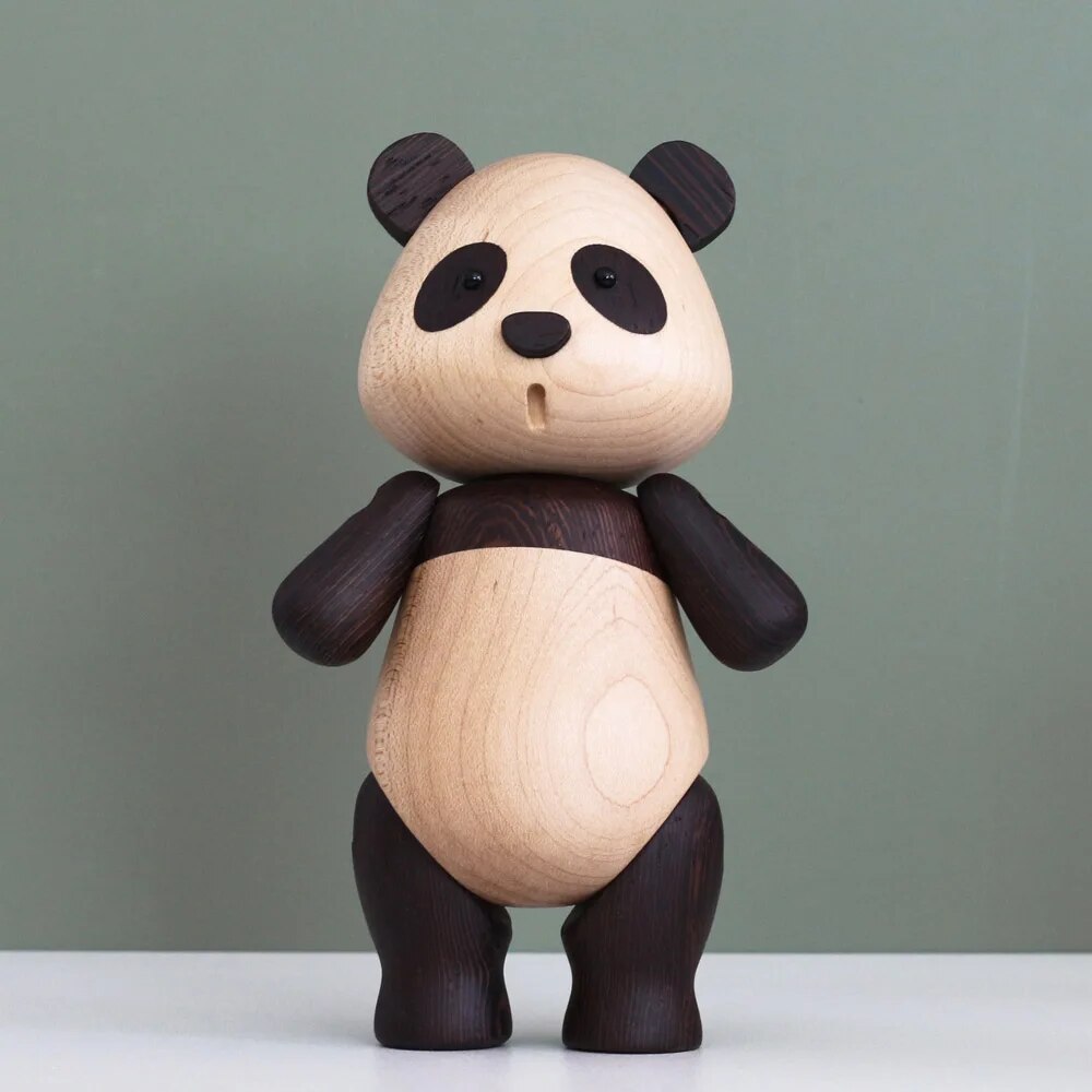 Creative Hobbit Ornament Wooden Panda Figurine Natural Wood Dolls Animal Figure Home Decoration Accessories Man Birthday Gift
