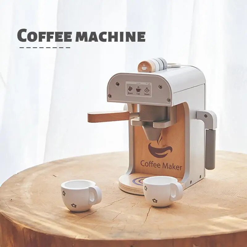 Montessori Wooden Kitchen Pretend Toy Wooden Simulation Toy Coffee Machine Toaster Mixer Baby Food Early Educational Toys  For Wooden Play Kitchen