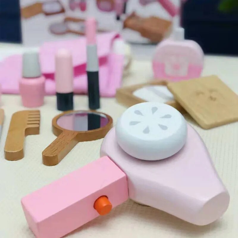 12 Pcs Beautiful Makeup Set Girls Toys Pretend Play Kid Salon Make Up Toys  Simulation Wooden Toy For Girls Dressing Cosmetic