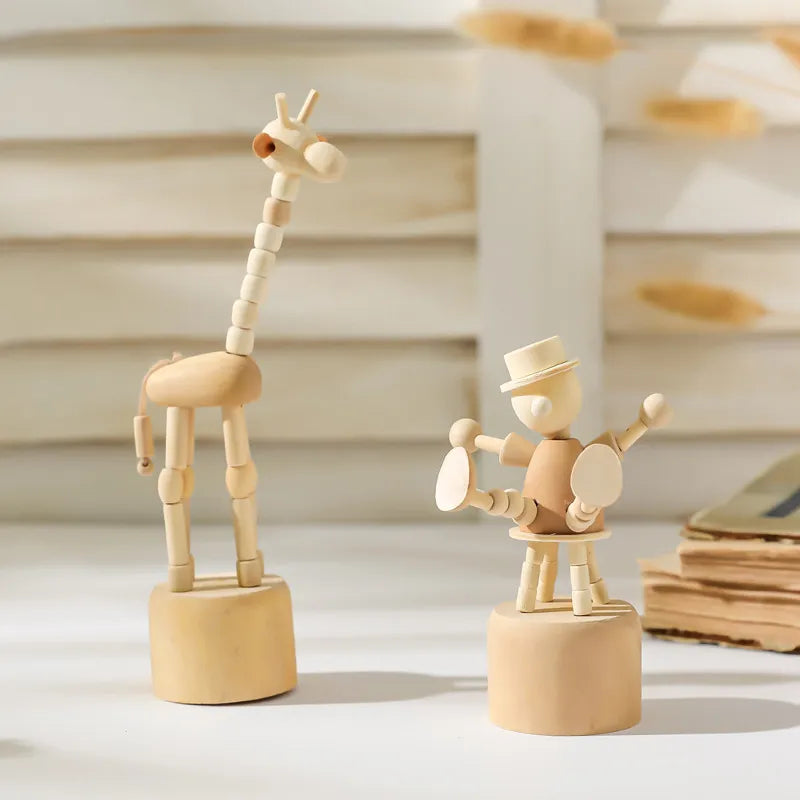 Cartoon wooden artwork movable puppet desktop figurine Ornaments clown horse giraffe dog statue crafts toy gifts home decoration