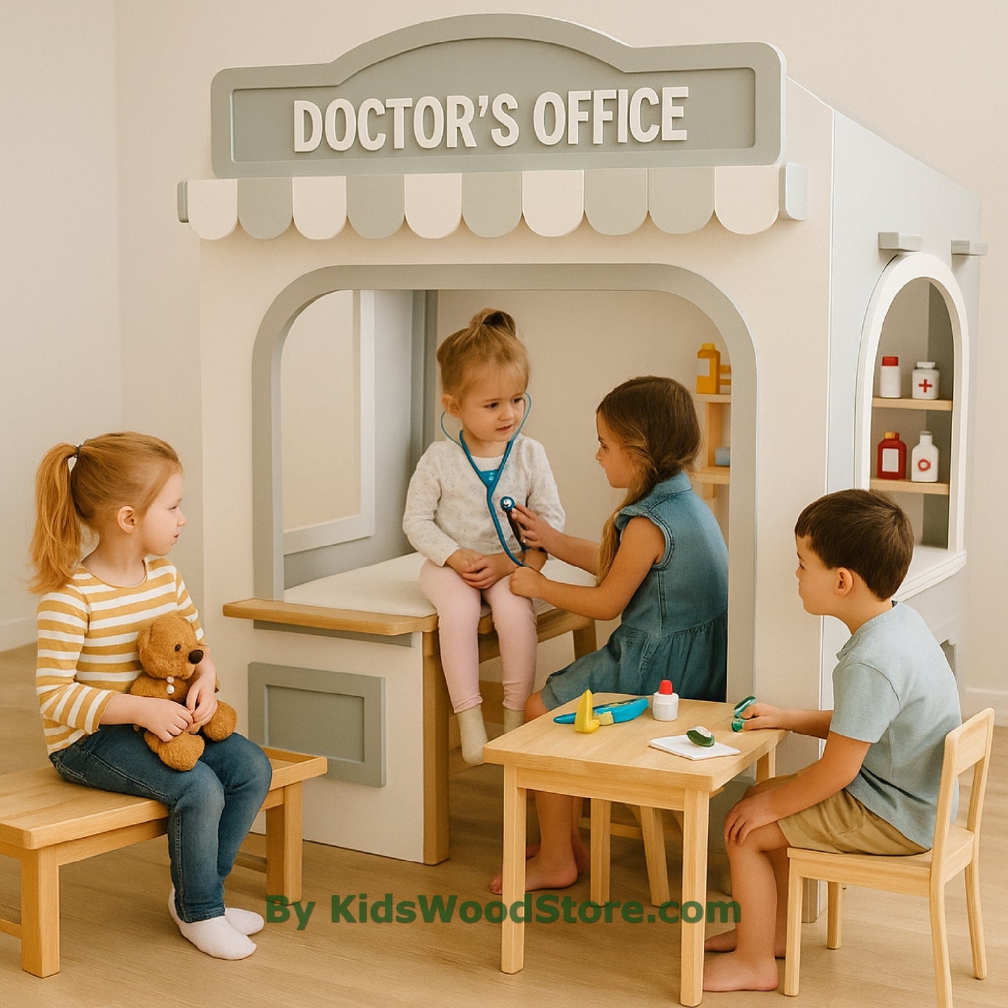Casita de madera para consultorio médico | Casita de juegos personalizada para interior y exterior