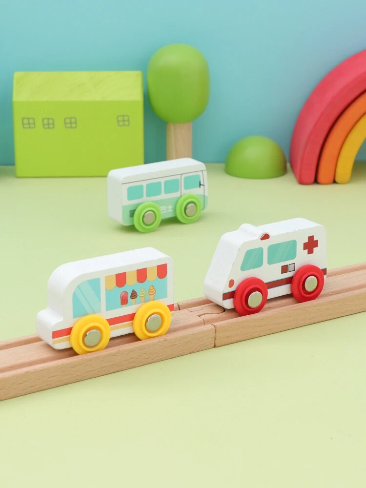 Wooden Railway Track Diecast Car Airplane Toy Wooden Train Track Toys Rail Simulation Inertia Car Educational Children's Toy