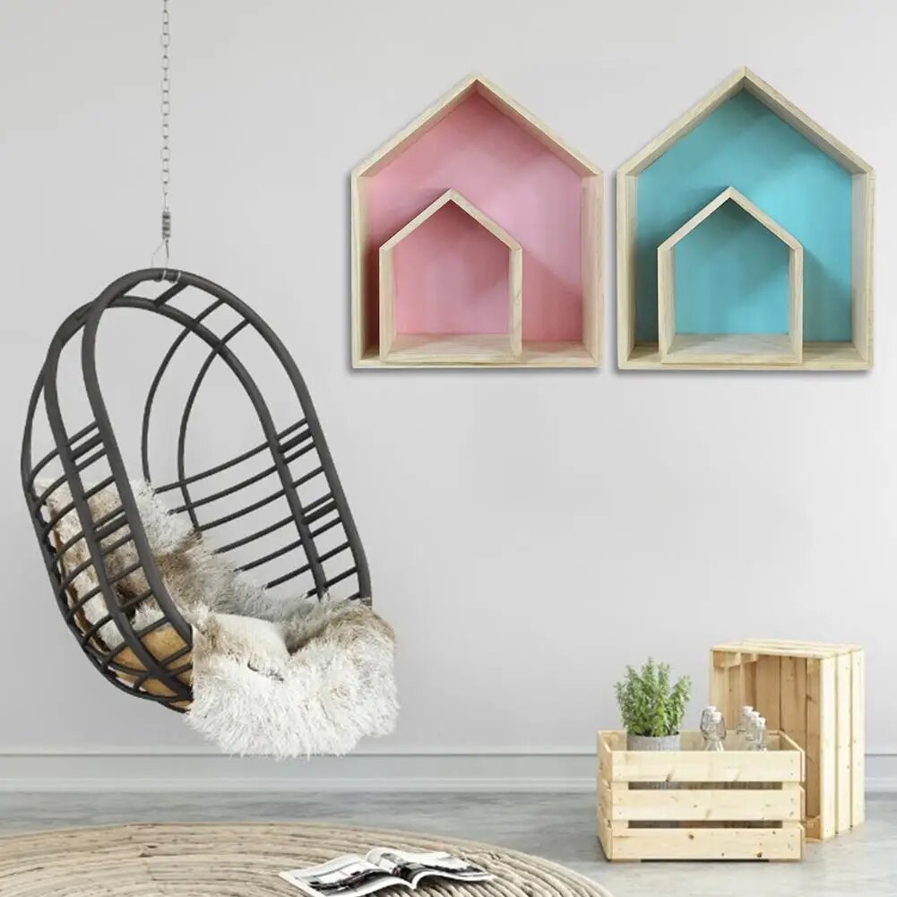 Wandregal Display Hängeregal Kinderzimmer Hausform Regal Holz Shadow Cubby Box Aufbewahrung Natürliche nordische Regale 