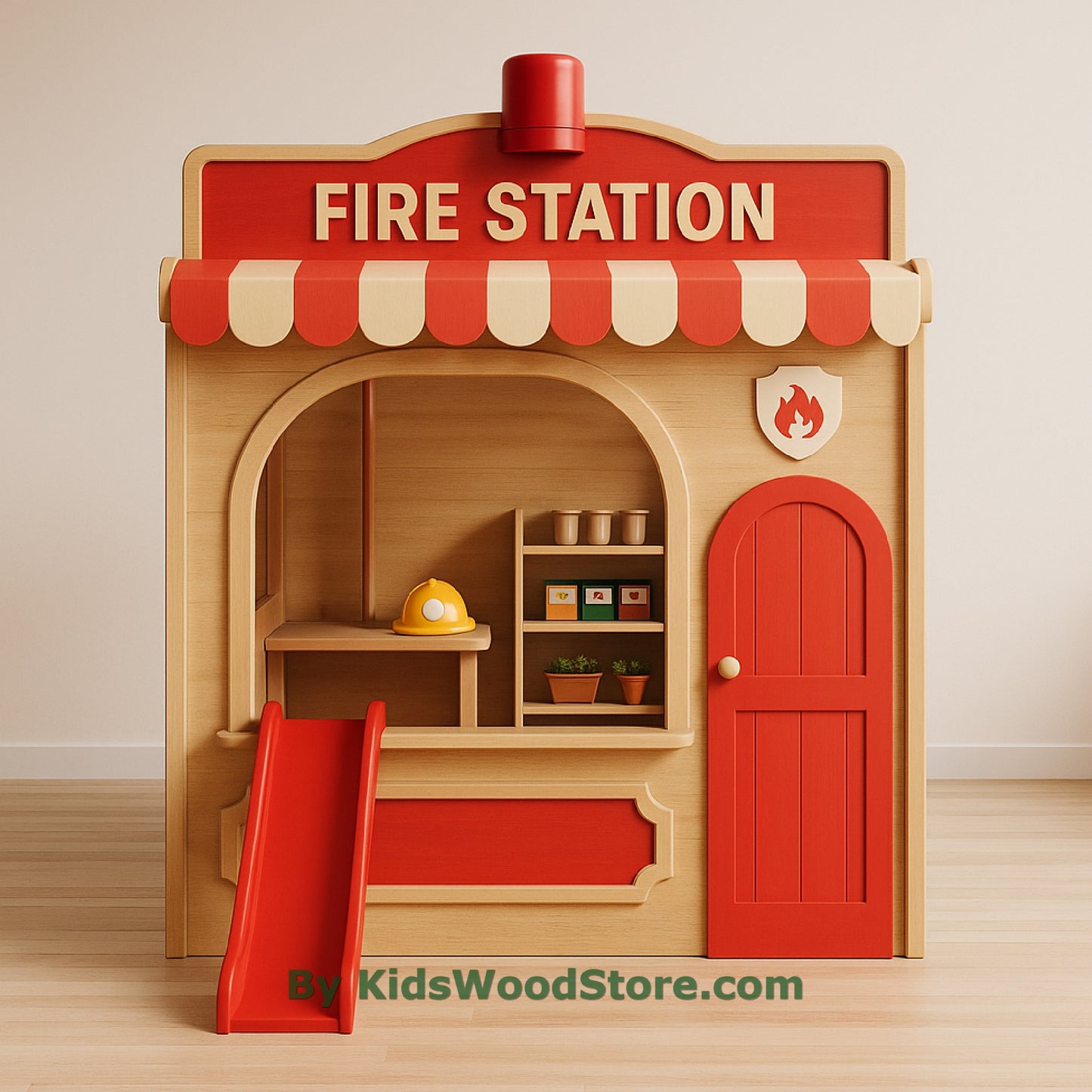 Fire Station Wooden Playhouse | Custom Indoor Outdoor Kids Playhouse