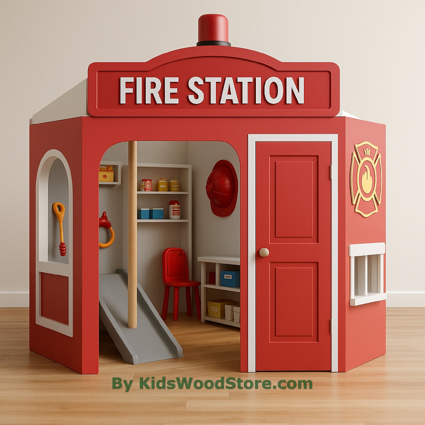 Fire Station Wooden Playhouse | Custom Indoor Outdoor Kids Playhouse