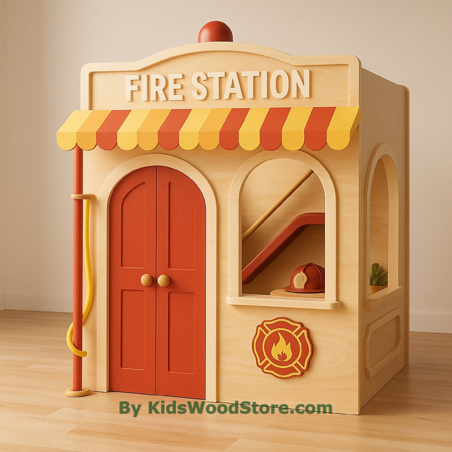 Fire Station Wooden Playhouse | Custom Indoor Outdoor Kids Playhouse
