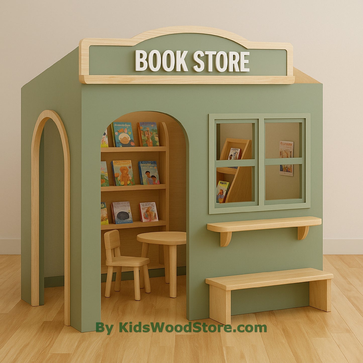 Casita de madera de librería | Casita de juegos infantil personalizada para interior y exterior