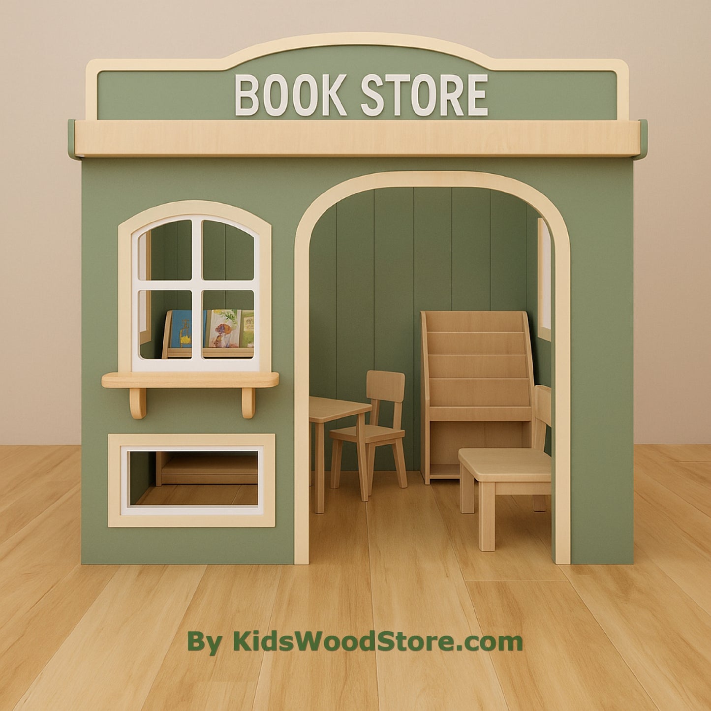 Casita de madera de librería | Casita de juegos infantil personalizada para interior y exterior