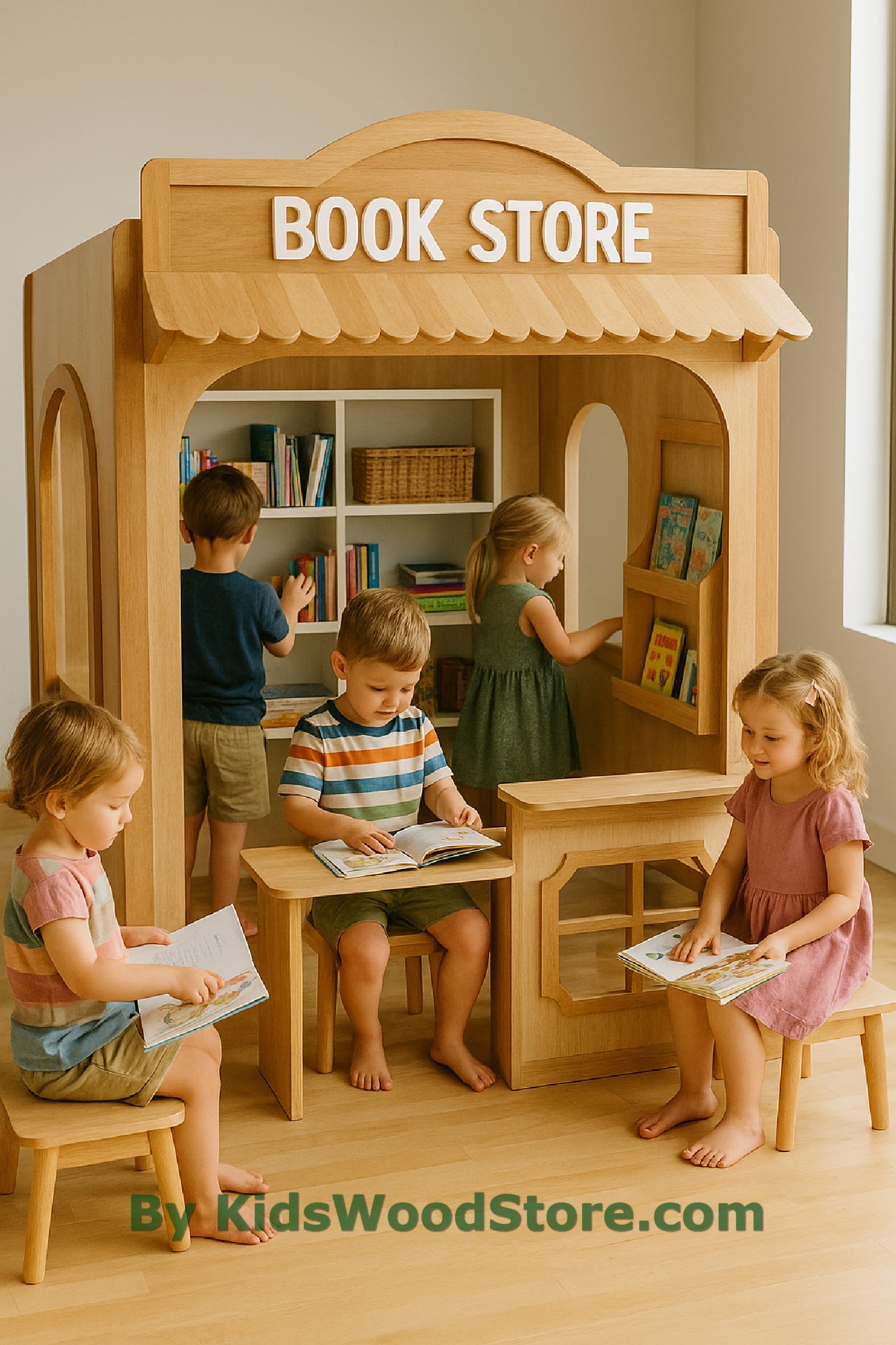 Casita de madera de librería | Casita de juegos infantil personalizada para interior y exterior