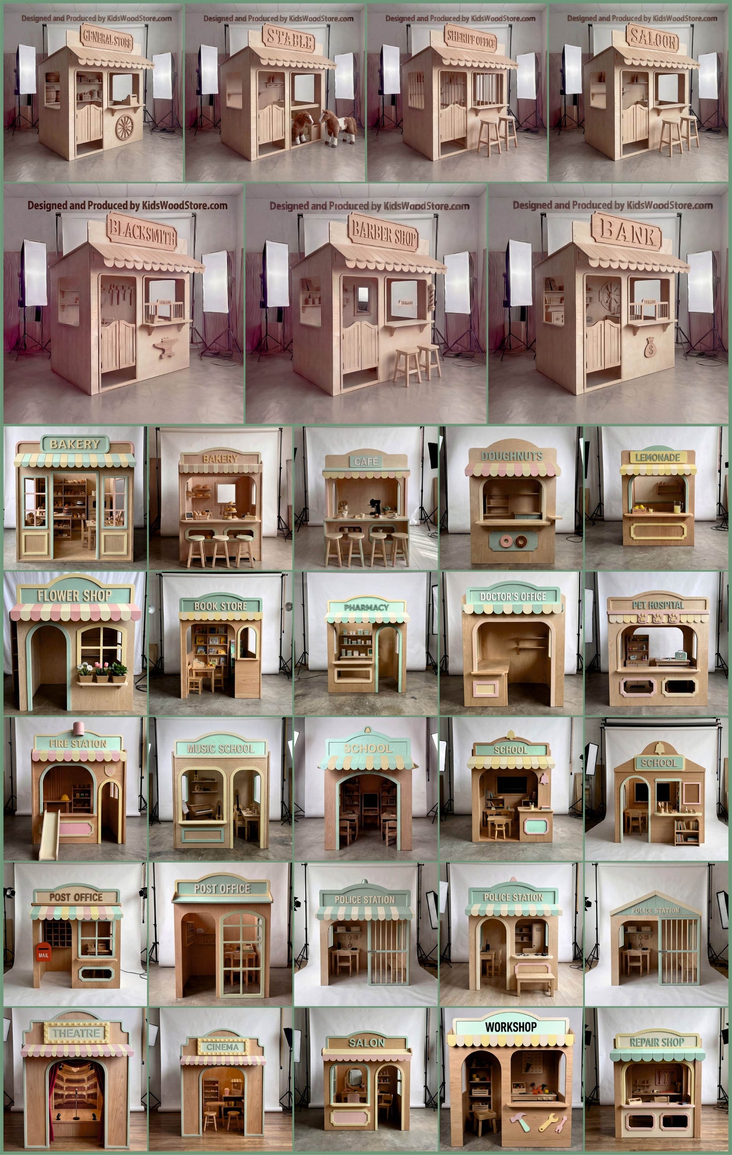 Wooden Barber Playhouse + Furnitures for Kids | Personalized 25+ Themes | All-Inclusive Turnkey Project