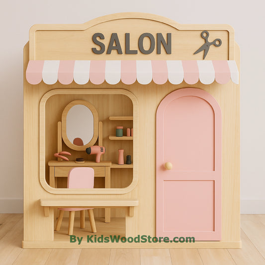 Casita de juegos de madera de salón | Juego de simulación para niños en interiores y exteriores