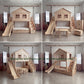 Wooden Dollhouse Bunk Bed with Slide & Wardrobe | Multi-Pane Windows, Picket-Fence Loft Rails, Storage Stairs | Kids Cottage Set