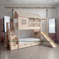 Wooden Adventure Bunk Bed with Climbing Net, Gym Rings & Tent Canopy | Slide, Storage Stairs, Under-Bed Drawers | Active Kids Loft Bed